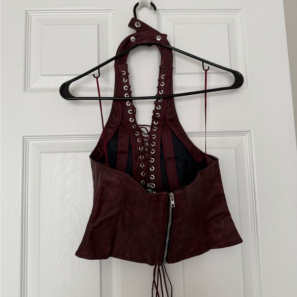 FASHIONNOVA BURGANDY LACE UP 2 PIECE FAUX LEATHER SET - Picture 4 of 7